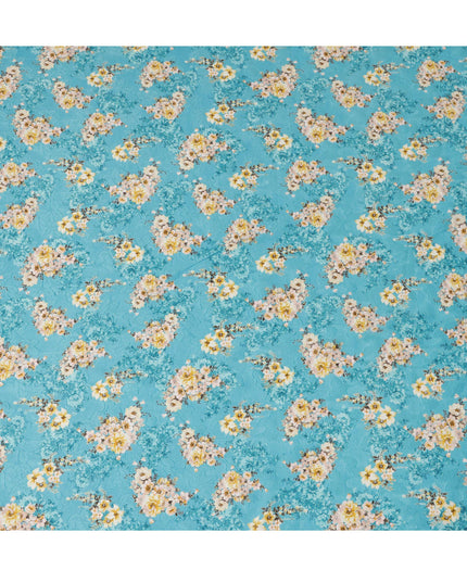 Turquoise Floral Cotton Uragiri Voile Fabric having Jacquard, 110 cm Width-D20566