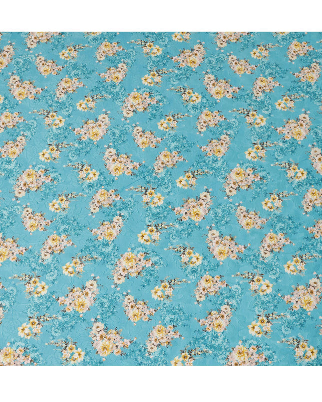 Turquoise Floral Cotton Uragiri Voile Fabric having Jacquard, 110 cm Width-D20566