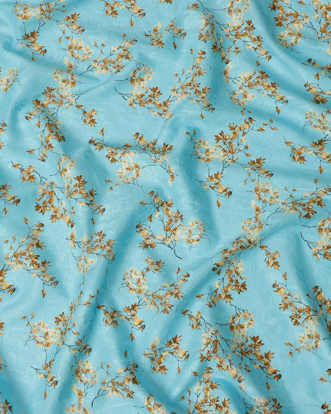 Sky Blue Floral Cotton Uragiri Voile Fabric having Jacquard, 110 cm Width-D20567