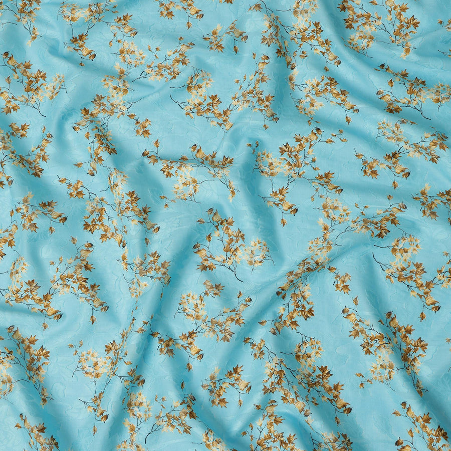 Sky Blue Floral Cotton Uragiri Voile Fabric having Jacquard, 110 cm Width-D20567