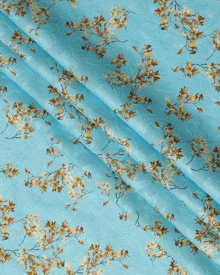 Sky Blue Floral Cotton Uragiri Voile Fabric having Jacquard, 110 cm Width-D20567