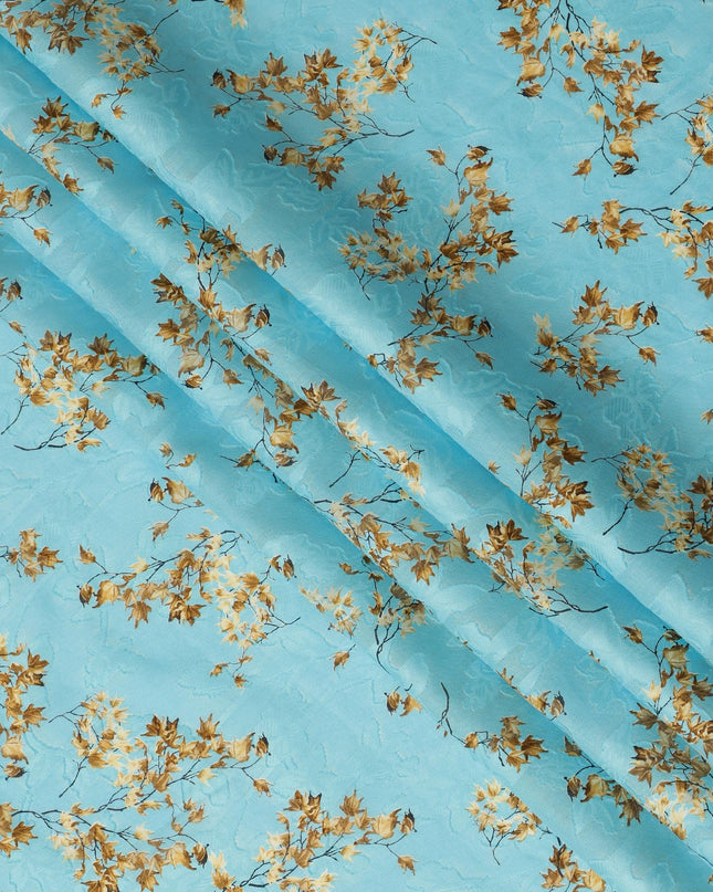 Sky Blue Floral Cotton Uragiri Voile Fabric having Jacquard, 110 cm Width-D20567