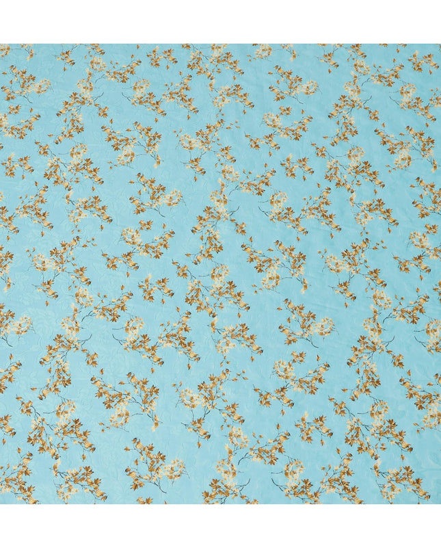 Sky Blue Floral Cotton Uragiri Voile Fabric having Jacquard, 110 cm Width-D20567