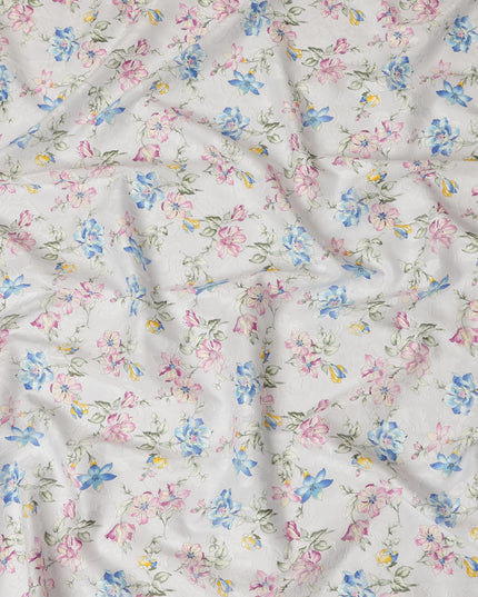 White Floral Cotton Uragiri Voile Fabric having Jacquard, 110 cm Width-D20568