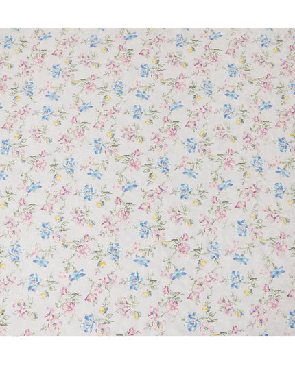 White Floral Cotton Uragiri Voile Fabric having Jacquard, 110 cm Width-D20568