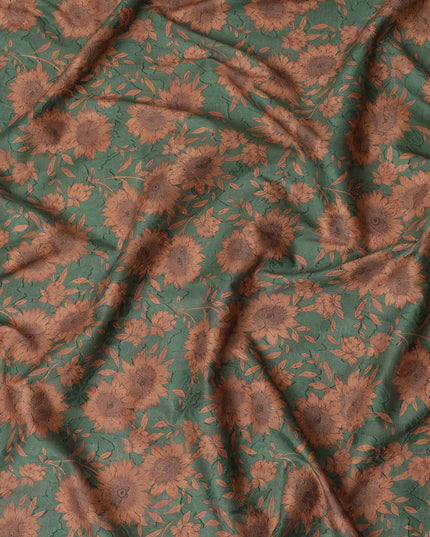 Green Sunflower Cotton Uragiri Voile Fabric having Jacquard, 110 cm Width-D20569