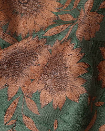 Green Sunflower Cotton Uragiri Voile Fabric having Jacquard, 110 cm Width-D20569