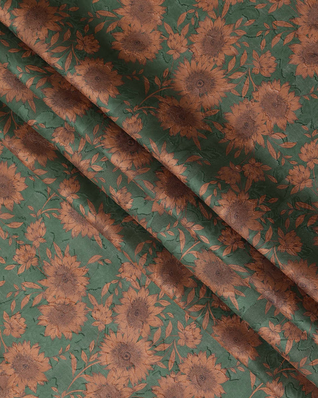 Green Sunflower Cotton Uragiri Voile Fabric having Jacquard, 110 cm Width-D20569