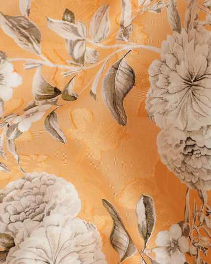 Orange Floral Cotton Uragiri Voile with Jacquard, 110 cm Width-D20570