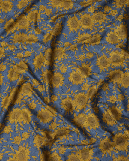 Blue and Mustard Floral Cotton Uragiri Voile with Jacquard, 110 cm Width-D20571