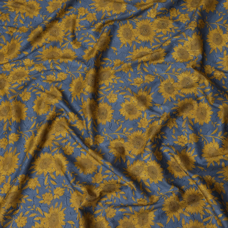 Blue and Mustard Floral Cotton Uragiri Voile with Jacquard, 110 cm Width-D20571 Regal Fabrics
