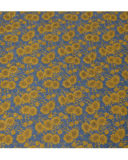 Blue and Mustard Floral Cotton Uragiri Voile with Jacquard, 110 cm Width-D20571