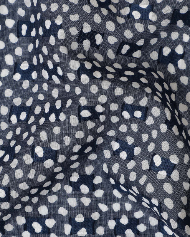 Navy Blue and White Dot Cotton Uragiri Voile with Jacquard, 110 cm Width-D20572