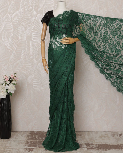 Emerald Green Premium French Chantilly Saree Lace - 5.5 Meters, Floral Design, 110 cm Width-D20742