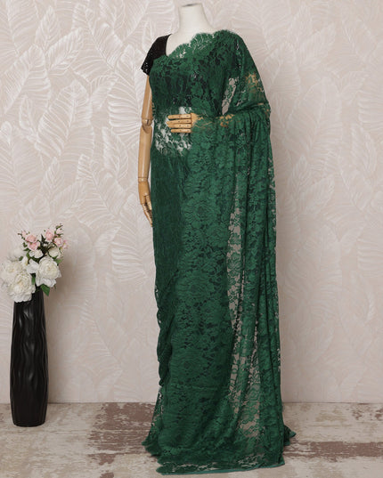 Emerald Green Premium French Chantilly Saree Lace - 5.5 Meters, Floral Design, 110 cm Width-D20742