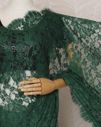 Emerald Green Premium French Chantilly Saree Lace - 5.5 Meters, Floral Design, 110 cm Width-D20742