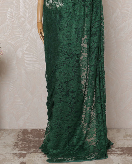 Emerald Green Premium French Chantilly Saree Lace - 5.5 Meters, Floral Design, 110 cm Width-D20742