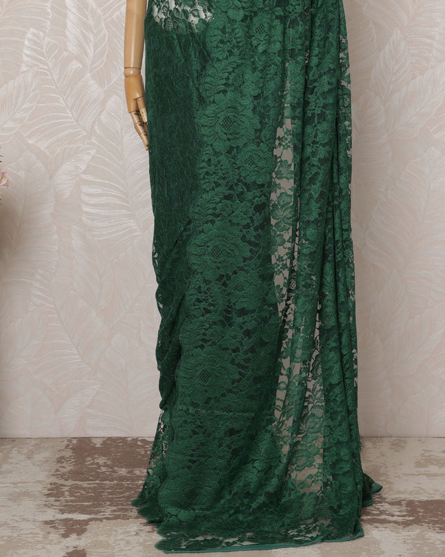 Emerald Green Premium French Chantilly Saree Lace - 5.5 Meters, Floral Design, 110 cm Width-D20742