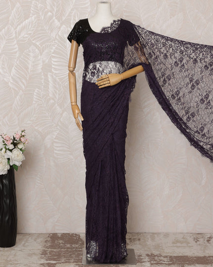 Deep Purple Premium French Chantilly Saree Lace - 5.5 Meters, Floral Design, 110 cm Width-D20743