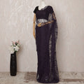 Deep Purple Premium French Chantilly Saree Lace - 5.5 Meters, Floral Design, 110 cm Width-D20743