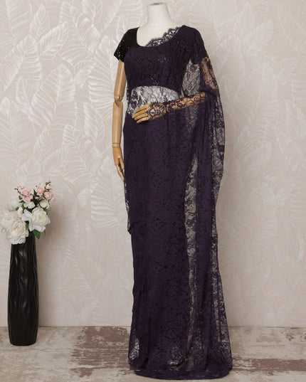 Deep Purple Premium French Chantilly Saree Lace - 5.5 Meters, Floral Design, 110 cm Width-D20743