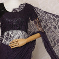 Deep Purple Premium French Chantilly Saree Lace - 5.5 Meters, Floral Design, 110 cm Width-D20743