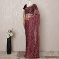 Rose Pink, black 2-Tone Premium French Chantilly Saree Lace - 5.5 Meters, Floral Design, 110 cm Width-D20744