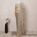 Beige, Brown 2-Tone Premium French Chantilly Saree Lace - 5.5 Meters, Floral Design, 110 cm Width-D20745
