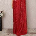 ساري شانتيلي فرنسي فاخر باللون الأحمر الفاتح - 5.5 متر، تصميم زهور، عرض 110 سم - D20746