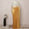 Golden Yellow and Ivory Ombre Premium French Chantilly Saree Lace - 5.5 Meters, Floral Design, 110 cm Width-D20752