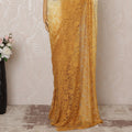 Golden Yellow and Ivory Ombre Premium French Chantilly Saree Lace - 5.5 Meters, Floral Design, 110 cm Width-D20752