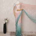 Peach and Mint Green Ombre Premium French Chantilly Saree Lace - 5.5 Meters, Floral Design, 110 cm Width-D20753 Regal Fabrics