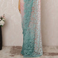 Peach and Mint Green Ombre Premium French Chantilly Saree Lace - 5.5 Meters, Floral Design, 110 cm Width-D20753 Regal Fabrics