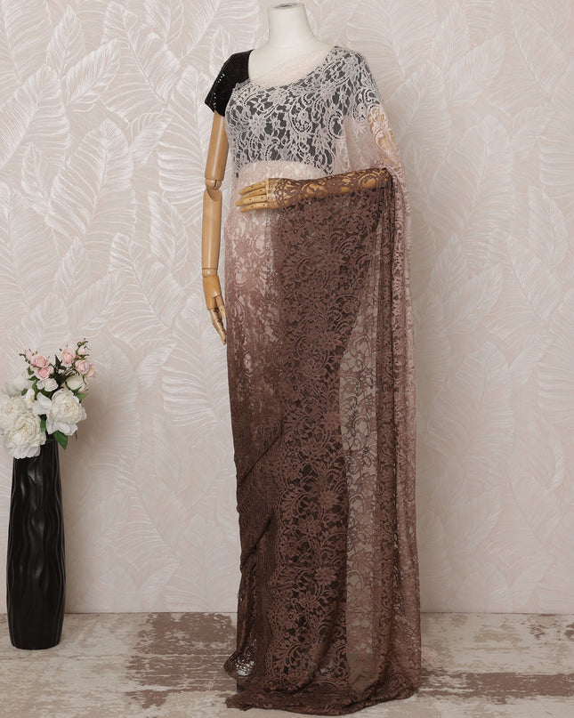 Light brown to Brown Ombre Premium French Chantilly Saree Lace - 5.5 Meters, Floral Design, 110 cm Width-D20754