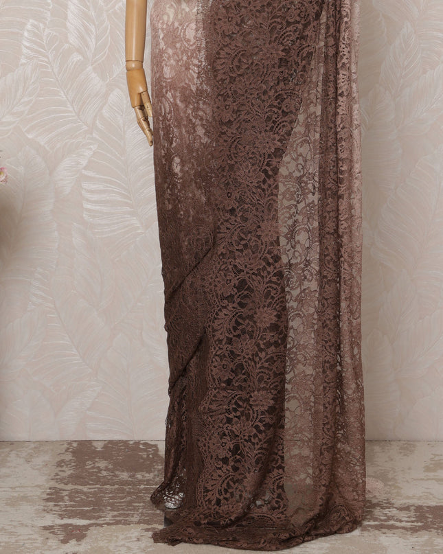 Light brown to Brown Ombre Premium French Chantilly Saree Lace - 5.5 Meters, Floral Design, 110 cm Width-D20754