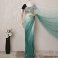 Mint Green and Teal Ombre Premium French Chantilly Saree Lace - 5.5 Meters, Floral Design, 110 cm Width-D20755 Regal Fabrics