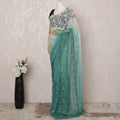 Mint Green and Teal Ombre Premium French Chantilly Saree Lace - 5.5 Meters, Floral Design, 110 cm Width-D20755 Regal Fabrics