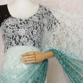 Mint Green and Teal Ombre Premium French Chantilly Saree Lace - 5.5 Meters, Floral Design, 110 cm Width-D20755 Regal Fabrics