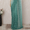 Mint Green and Teal Ombre Premium French Chantilly Saree Lace - 5.5 Meters, Floral Design, 110 cm Width-D20755 Regal Fabrics