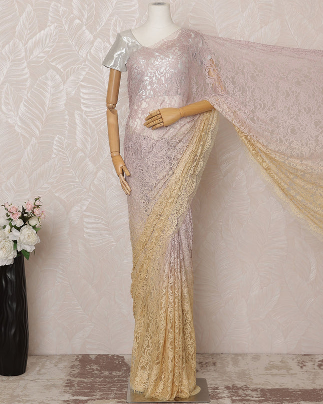 Lavender and Beige Ombre Premium French Chantilly Saree Lace - 5.5 Meters, Floral Design, 110 cm Width-D20757