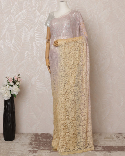 Lavender and Beige Ombre Premium French Chantilly Saree Lace - 5.5 Meters, Floral Design, 110 cm Width-D20757