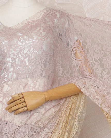 Lavender and Beige Ombre Premium French Chantilly Saree Lace - 5.5 Meters, Floral Design, 110 cm Width-D20757