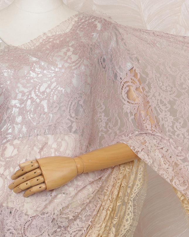 Lavender and Beige Ombre Premium French Chantilly Saree Lace - 5.5 Meters, Floral Design, 110 cm Width-D20757