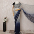 Navy Blue and Gray Ombre Premium French Chantilly Saree Lace - 5.5 Meters, Floral Design, 110 cm Width-D20759