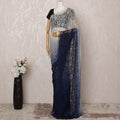 Navy Blue and Gray Ombre Premium French Chantilly Saree Lace - 5.5 Meters, Floral Design, 110 cm Width-D20759