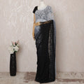 Black and Gray Ombre Premium French Chantilly Saree Lace - 5.5 Meters, Floral Design, 110 cm Width-D20760