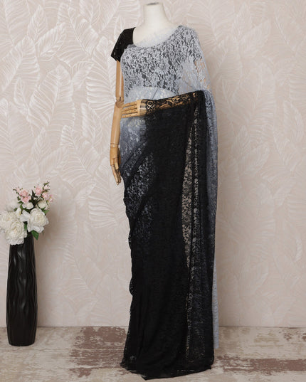 Black and Gray Ombre Premium French Chantilly Saree Lace - 5.5 Meters, Floral Design, 110 cm Width-D20760