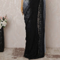 Black and Gray Ombre Premium French Chantilly Saree Lace - 5.5 Meters, Floral Design, 110 cm Width-D20760