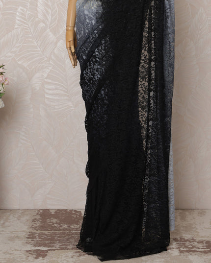 Black and Gray Ombre Premium French Chantilly Saree Lace - 5.5 Meters, Floral Design, 110 cm Width-D20760