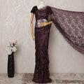 Burgundy Metallic Premium French Chantilly Saree Lace - 5.5 Meters, Floral Design, 110 cm Width-D20761